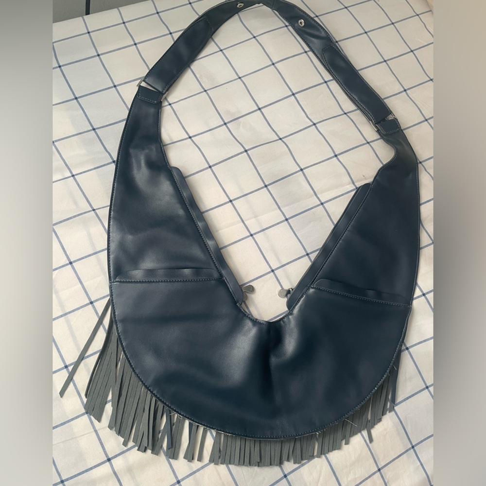 SASH Faux Leather Fringe Crossbody Bag Blue Blaze - Picture 3 of 11